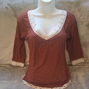 Women's Lace Trim Polka Dot Top